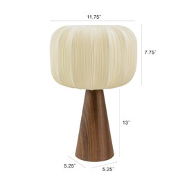 Bloomingville Metal Table Lamp with Pleated Fabric Shade and Inline Switch, Wood Finish
