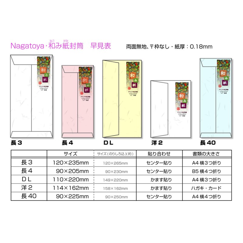 Nagatoya Shoten Washi Nagomimi Washi Envelopes, Tairei, Length 16.5 inches