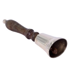 THE Unltd India Solid Brass Hand Bell with Wooden Handle Super Loud Long School Handbell With Brass Clapper for Hotel, Reception, Dinner, Library, Pub, School, Pet Play (15.5cm Hight x 5cm Diameter)