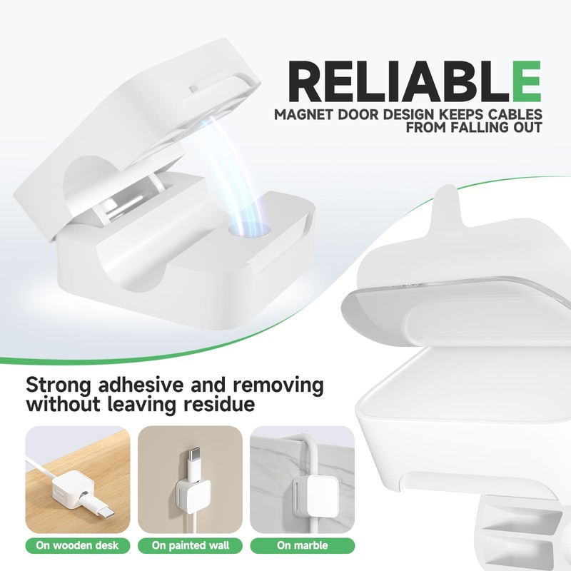 6 White Magnetic Cable Clips,Under Desk Cable Management,Cord Holder for