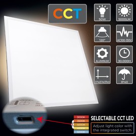 LED ATOMANT 2x2 LED Flat Recessed Panel Light 48W 5000LM, 5 CCT Selectable 3000K/3500K/4000K/4500K/5000K, Power Selectable 30W to 48W, Dimmable with 0-10V Dimmer