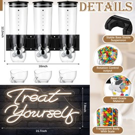 Lounsweer 6 Pcs Wall Candy Dispenser with 1pcs Treat Yourself Neon Signs 9 L Machine Grain Dispenser Neon Snack Sign Wall Mount for Home Kitchen Food Store Birthday Gift Party Decor