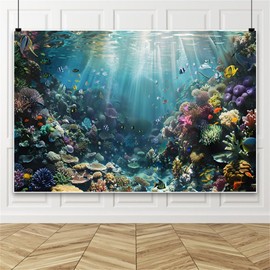 Laeacco 5x3ft Under The Sea Backdrop Underwater World Ocean Coral Tropical Fish Deep Sea Sunshine Scenery Photography Background for Mermaid Girl Birthday Baby Shower Party Decor Photo Booth Props