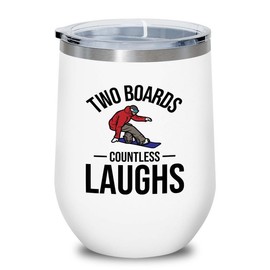 Snowboarding White Edition Wine Tumbler 12oz - Two boards - Ski Snowboard Goggles Snowboarder Skiing Snowboarding Gift Skiers Hiking Mountain