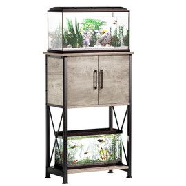 Herture 5-10 Gallon Fish Tank Stand, Metal Double Aquarium Stand with Cabinet for Fish Tank Accessories Storage, Heavy Duty 20.5" L* 11.02" W Tabletop, 500LBS Capacity Grey PG06YGZ