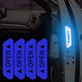 PCVBMLAUT 4 Pcs Blue Door Open Waring Reflective Film Night Car Sticker for Car Door Bumper Rear Trunk Decoration Accessories