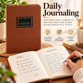 Brown Faux Leather Journal for Daily Writing – Hardcover 365-Day Personal Notebook & Planner for Men and Women