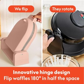 bella Flip-n-Store Waffle Maker with EverGood™ Ceramic Nonstick Coating, Fits-anywhere™ Kitchenware, Power Indicator Light, Cool Touch Handle & Cord Wrap, 7” Wide & 1" Deep Plates, 1000 Watt, Blossom