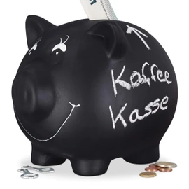 Relaxdays Piggy Bank to Write On, Ceramic, Wedding, Birthday, Christening, Savings Bank, H x W x D: 14 x 17 x 13 cm, Black