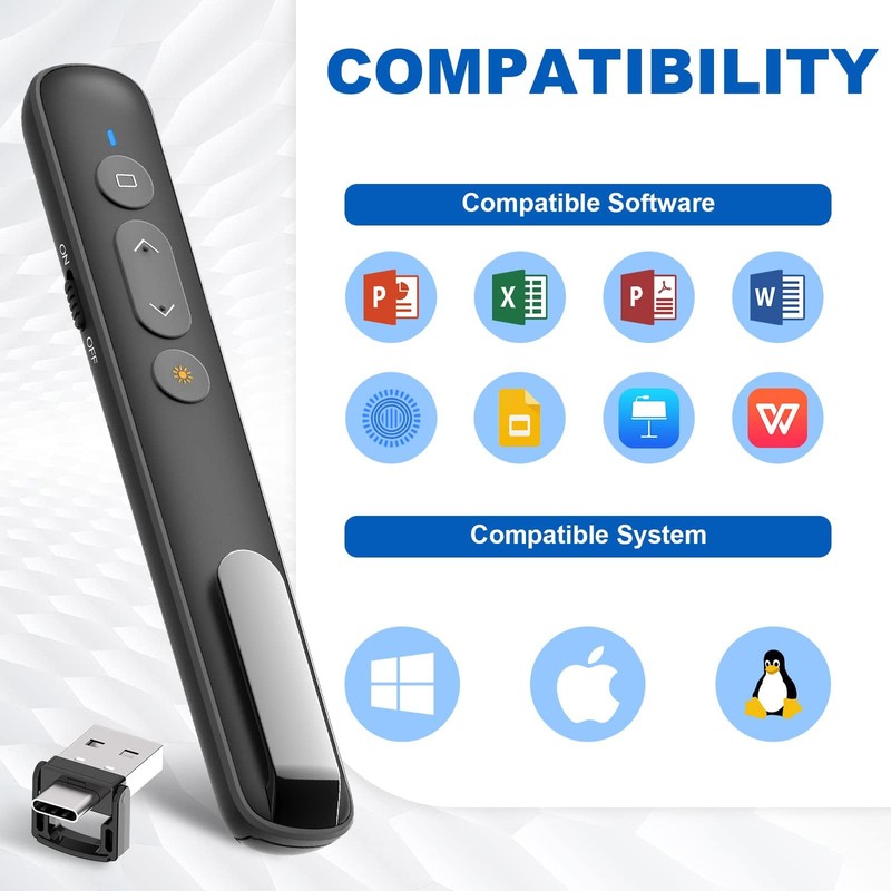 USB-C/USB-A PPT Pointer for Presentation Clicker PowerPoint Wireless Presenter Remote,