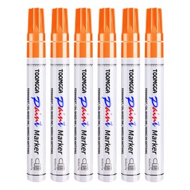 TOOMGGA Orange Permanent Paint Pens - 6 Pack Oil Based Paint Markers, Pens For Rock Painting Car Tyre Metal, Plastic, Canvas, Mugs, Wood, Glass, Quick Drying and Waterproof, Medium Point