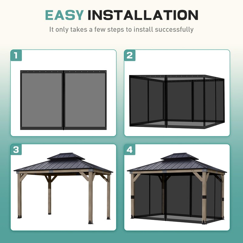 Aoodor Universal 10x12 ft Gazebo Mosquito Netting, Replacement 4-Panel Sidewalls