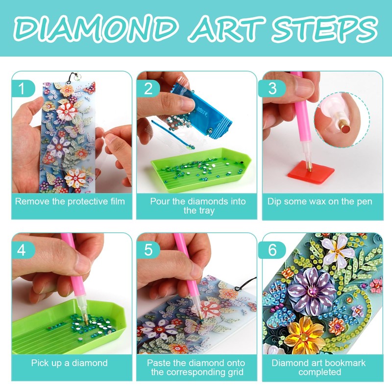 4 Pcs 5D Flowers and Butterfly Diamond Art Bookmarks
