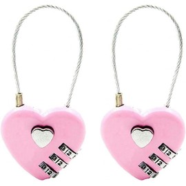 2Pcs Pink Combination Lock, 3 Digit Heart Shaped Wire Rope Padlock for School Gym Locker, Sports Locker, Fence, Toolbox, Case, Hasp Storage Combination Padlocks, Hasps