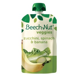 Beech-Nut Baby Food Pouches, Zucchini Spinach & Banana Veggie Puree Baby & Toddler Food, 3.5 oz (12 Pack)