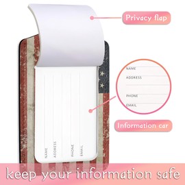 2 Pack Luggage Tags for Suitcases, Retro American Flag Luggage Tag, Leather Stainless Steel Loop Label Tag for Men Travel Bag Suitcase