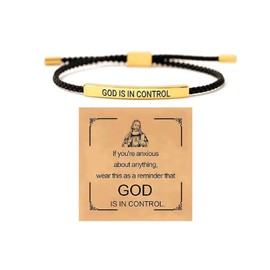 LIU JUN God Is In Control Tube Motivational Bracelet For Women Men，Adjustable Braided Stainless Steel Engraving Inspirational Faith Bracelet Christian Unique Gifts Jewelry (God Black Gold)