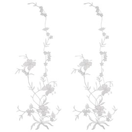 FINGERINSPIRE 2 Pcs Flower Shape Cloth Embroidery Applqiues Silver Floral Iron on/Sew on Patches Flower Vine Shape Lace Applique DIY Cloth Art Embroidery Decoration Patches for Dress Shirts Jeans Bags