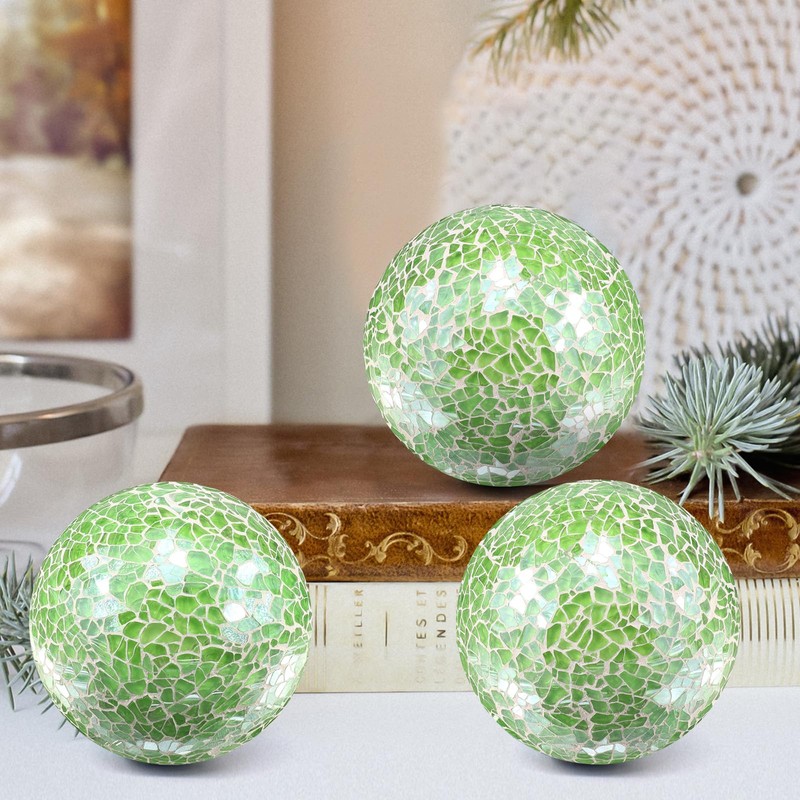 ginojex Decorative Balls 3Pcs Set Mosaic Glass Sphere 8.5cm/3.35inch Table