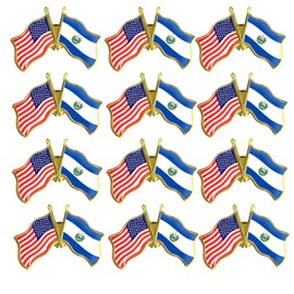 12Pack American El Salvador Friendship Flag Pins Bulk -1.5” Metal Patriotic US USA Salvadoran Lapel Pins Badge Souvenir For Hat Bag Travel Gifts