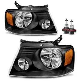 KarSpareHub Headlights Assembly Compatible with 04-08 Ford F150 Pickup/06-08 Mark LT, Headlamp for 2004-2008 Headlight Black Housing Amber Reflector