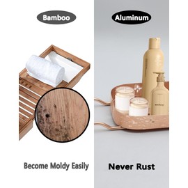 Blihua Aluminum Bath Tray for Tub- Never Rusty Bath Tray- Expandable Bathtub Tray- Rose Gold Bathtub Trays for Tub