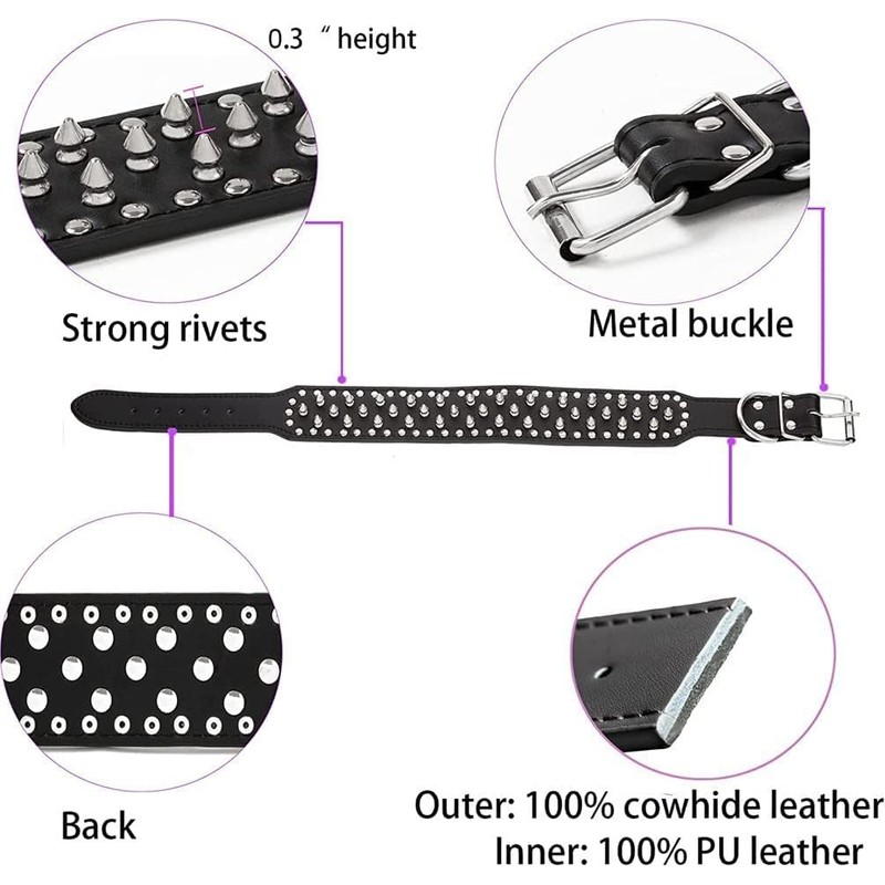 Serijoars Leather Spiked Dog Harness and Collar Set - Suitable