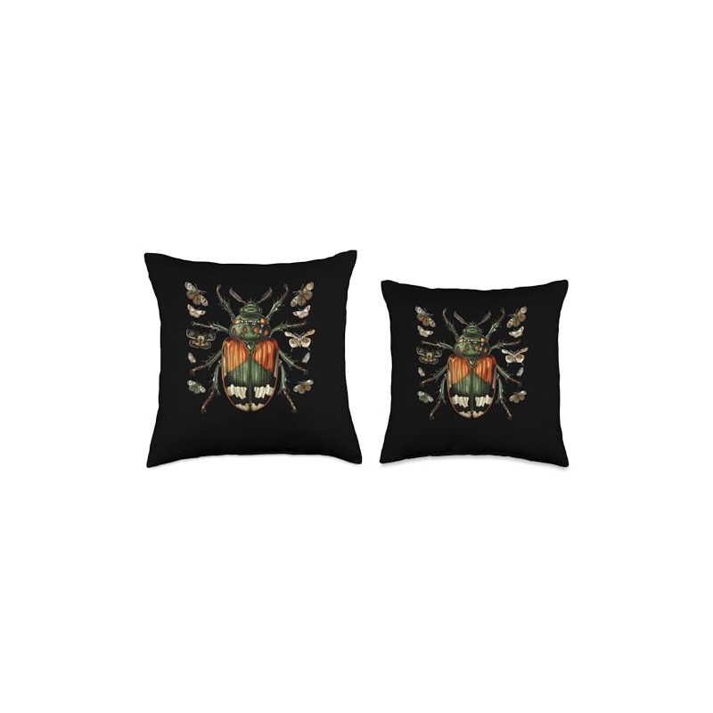 Japanese Beetle With Moths Throw Pillow