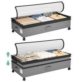 Kitstorack 2Pack Height-adjustable Under Bed Storage with Wheels, Under Bed Storage Containers,Under Bed Shoe Storage Organizer with Clear Window&Label, Suitable for Clothes Storage