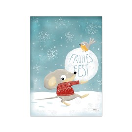 Merry Christmas Card Mouse - Postcard Set of 10 - Illustration Neutral Christmas Winter Snow Greeting Card