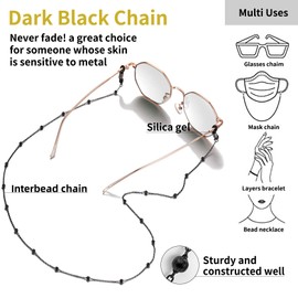 ChainsHouse Briellen Chain for Sunglasses, Reader's Glasses, Stainless Steel Chain for Glasses, Mask, Glasses Strap, Lanyard Bead, Glasses, Cords Holder, Strap Chain for Couples, B ball chain glasses