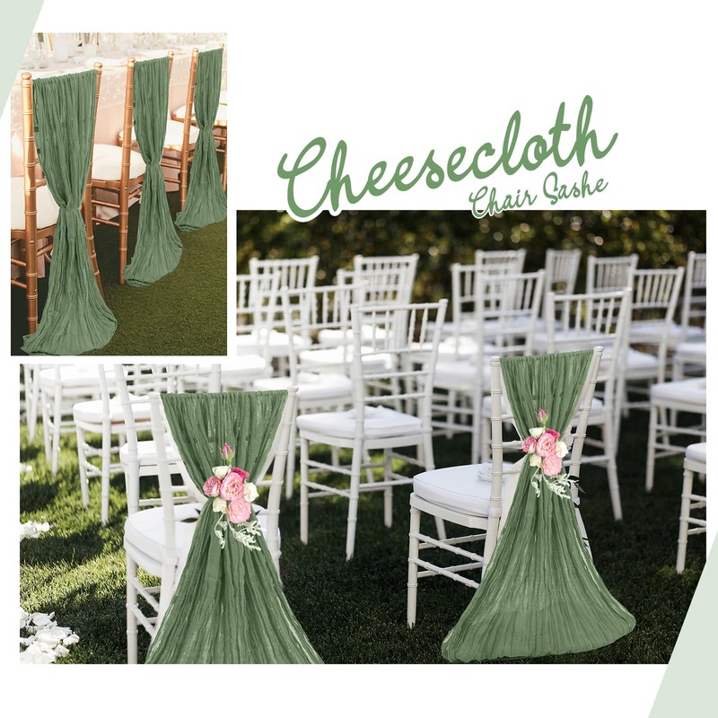 REWOMC 50 PCS Cheesecloth Chair Sashes, 15.7x70 Inch, Sage Green