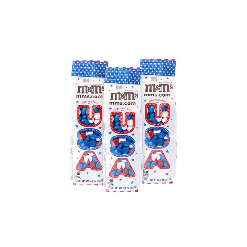 M&M’S Patriotic Candy 3-Pack, 10oz Bag of Red, White, and