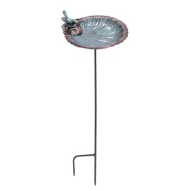 Achla Designs 201-3013 Scallop Shell Feeder with Stake Birdbath, Antique Brass Plated