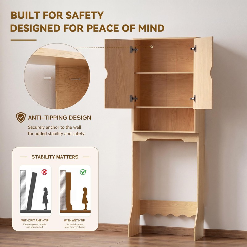 Merapi Over the Toilet Storage Cabinet, Natural Wood Grain Organizer