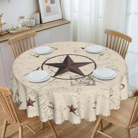 GARSYDAM Western Tablecloth Round, Farmhouse Texas Star Rustic Cottage Country Cowboy Water Resisitant Wipeable Table Cover for Dining Kitchen Living Room Home Party Holiday Decor 36 inch Round