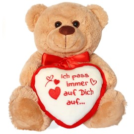 matches21 Teddy Bear Heart Teddy Ich pass immer auf Dich auf Light Brown Beige 25 cm The Original Gift Classic Partner Girlfriend Valentine's Day [German Language Product]