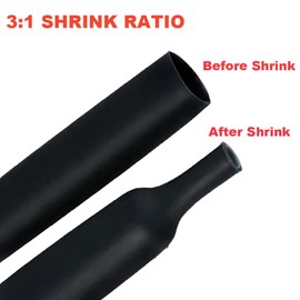1/2 Inch 10Ft 3:1 Waterproof Heat Shrink Tubing,Marine Grade Shrink Wrap,Wire Shrink Wrap Tubing,Industrial Heat-Shrink Tubing (1, Black, 1/2"(12.7mm)-10Ft)