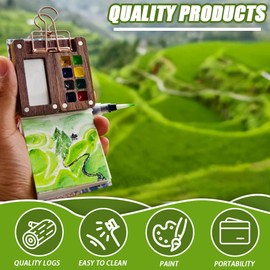 Neikafan Portable Sketchbook Palette Set 8 Grid Mini Travel Watercolour Box Wooden Painting Boxes with 1 Clip Water Painting Box Empty for Watercolour, Gouache, Acrylic Painting, with Sketchbook,