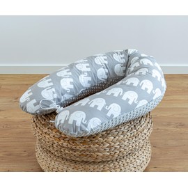 LOOLAY Pregnancy Pillow, Nursing Pillow, 170 cm, Side Sleeper Pillow, 100% Cotton, with Removable Minky Cover, Ergonomic Pregnant Pillow for Sleeping (Elephant Grey/Minky Grey)