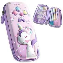 QWEPU Unicorn Pencil Case, 3D Pencil Case for Girls, Waterproof Stationery Set with High Capacity, Suitable for Girls as School Gift (with Zip), pink, Modern
