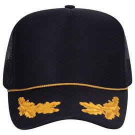 Ashen Fane Polyester Foam Front 5 Panel High Crown Mesh Back Trucker Hat, Black Gold Ver.2