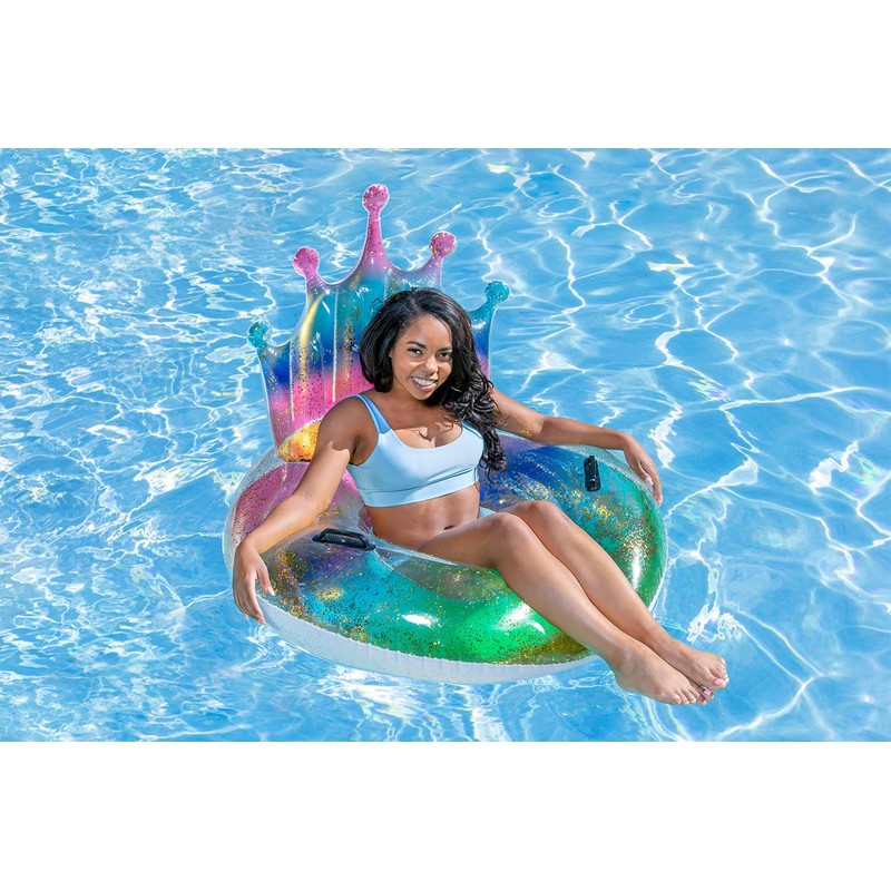 Poolmaster Inflatable Swimming Pool Float Inner Tube, Rainbow Glitter Tiara