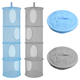 Laughhe Pack of 2 Mesh Hanging Storage Basket, 4 Levels Foldable Storage Nets Hanging Organiser Network Storage Space Storage Bag Organiser for Toys, Small Clothes