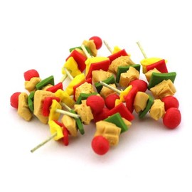 MyTinyWorld 4 x Dolls House Miniature Chicken, Pepper And Tomato Skewers
