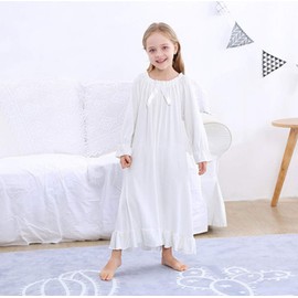 Verve Jelly Girls' Long Sleeve Nightdress Pyjamas Toddler Sleep Dress Princess Sleepwear Kids Nightdress Night Dresses for Girls 3-12 Years, white 2