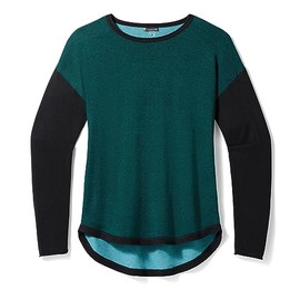 Smartwool Women's Shadow Pine Colourblock Sweater, Emerald/Black Marl, S