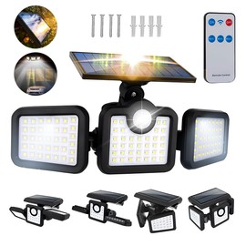 Raganet, 2 Lamparas Solares con 3 Cabezales De 108 Leds, Iluminacion de Exteriores con Sensor de Movimiento y Ajuste de Cabezales, Incluye Control Remoto y Material de Montaje (2 Piezas Incluidas)