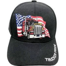 AborenCo Trucker Pride with Truck and US Flag Baseball Cap | Everyday Headwear for Men & Women | Embroidered Hat Black