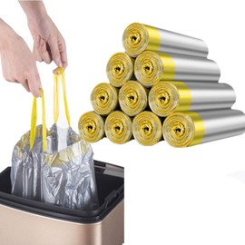 Bolsas de basura con cordón, gruesas y duraderas a prueba de fugas, bolsas de basura de 2 a 4 galones fuertes bolsas de basura para hogar, oficina, 75 cuentas/5 rollos (plata)